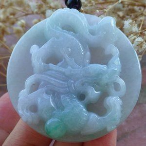 Certified Natural Burma Grade A Jade jadeite Dragon Bead Circle Pendant Necklace